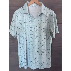 Pinspark Mens Golf Polo Shirt Blue Novelty Wine Grapes Lime Print Size Small